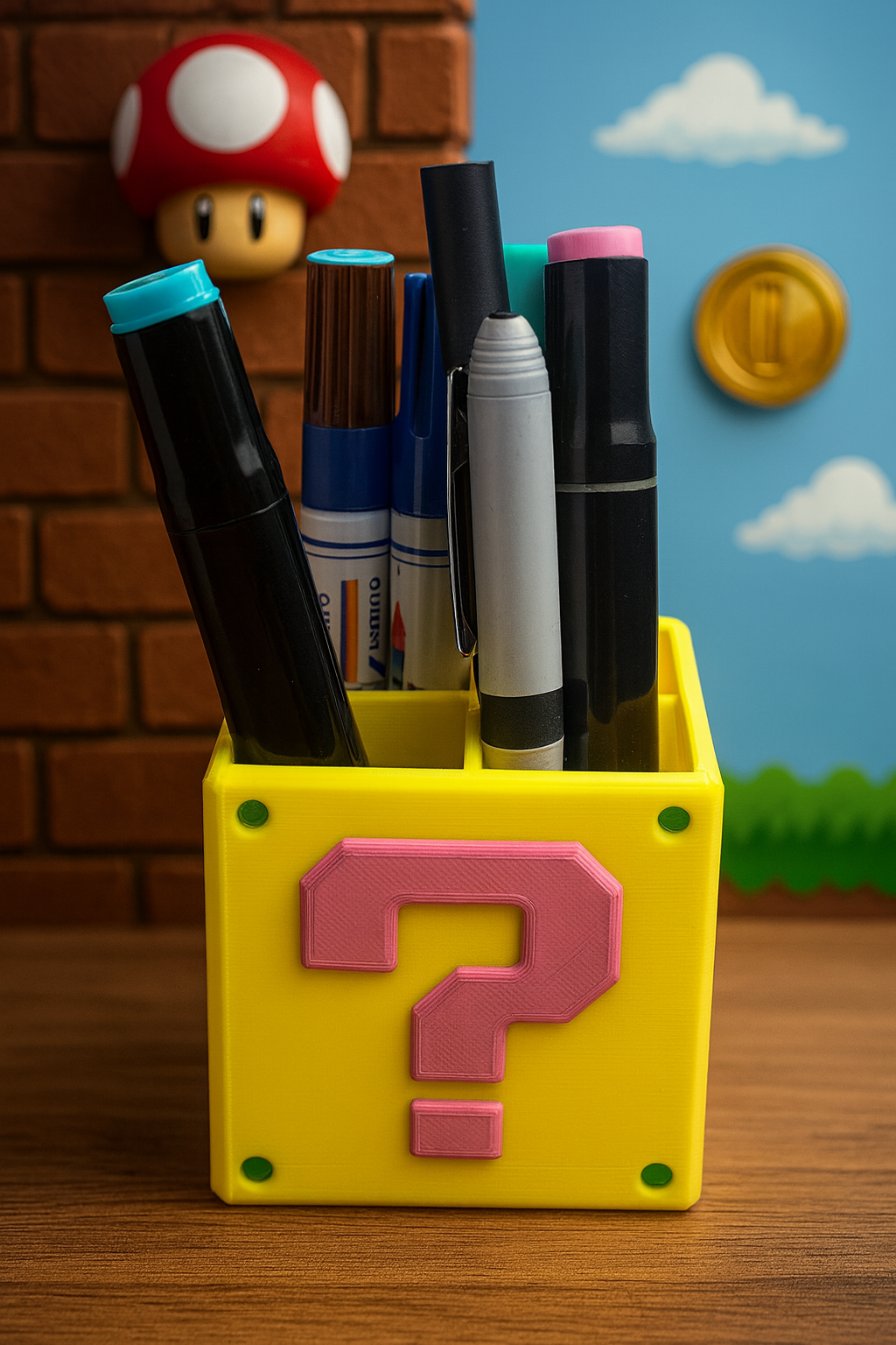 Mario lucky block desk organizer